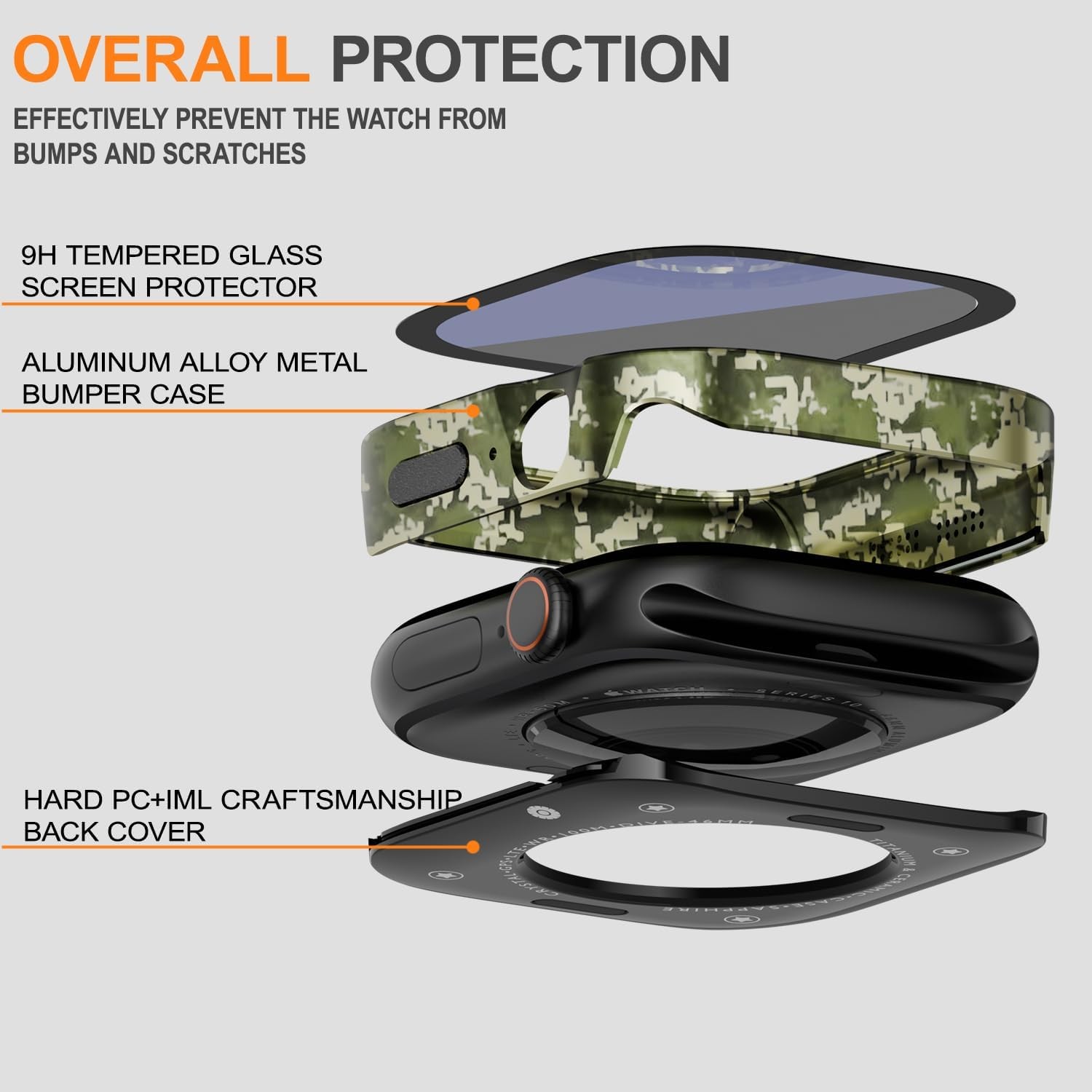 Metal Case for Apple Watch Series 11/10 46mm with Built-in Tempered Glass