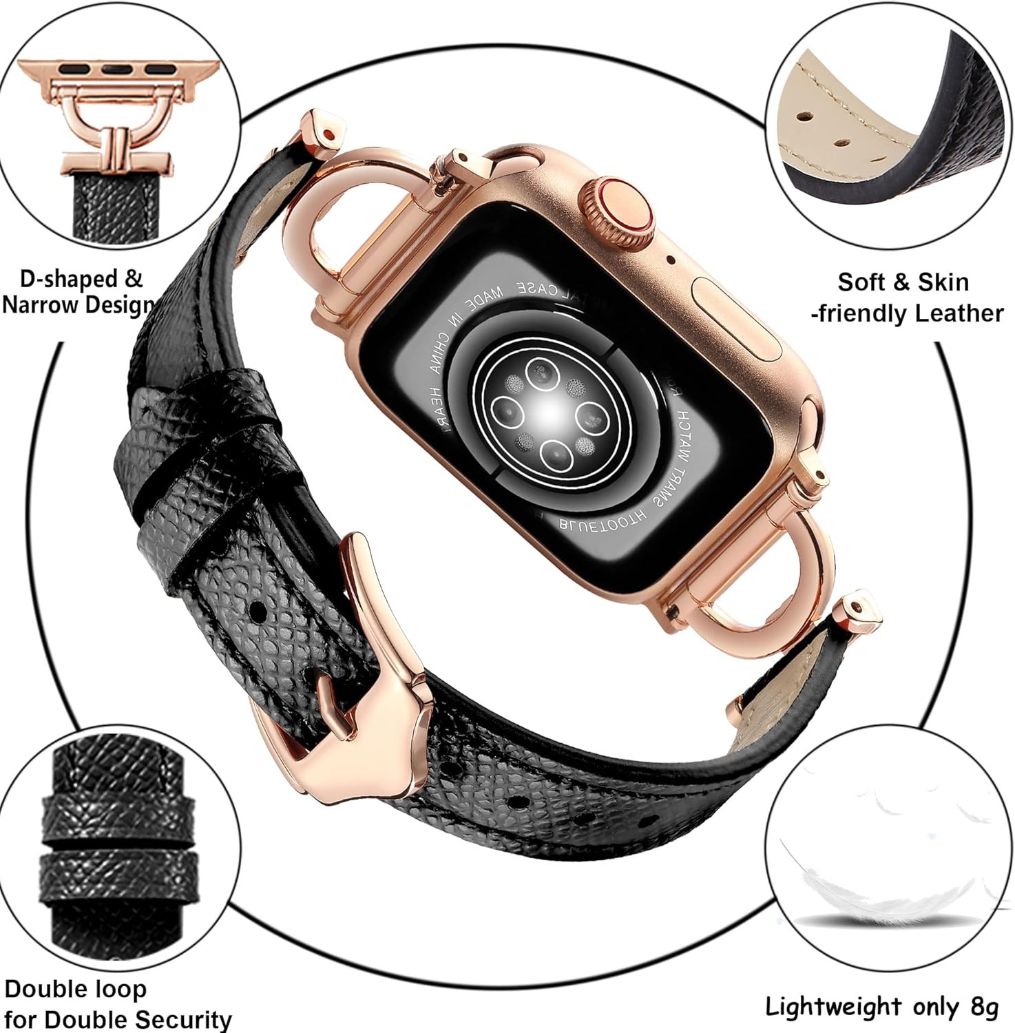 Genuine Leather Strap Compatible with Apple Watch Series 11 38mm 40mm 41mm