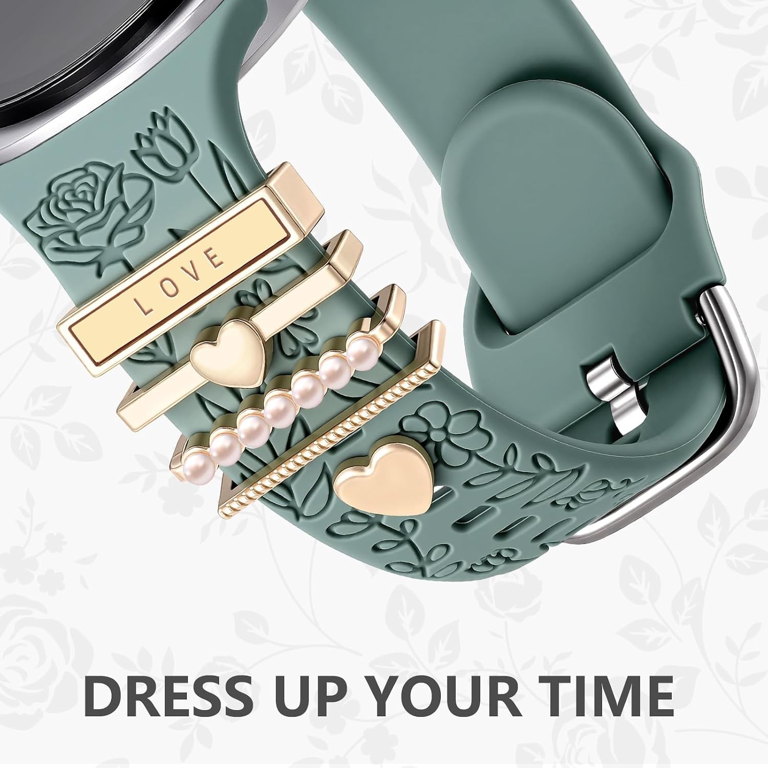 Pine Green Soft Silicone Band with Charms for Samsung Galaxy Watch 8 40mm 44mm