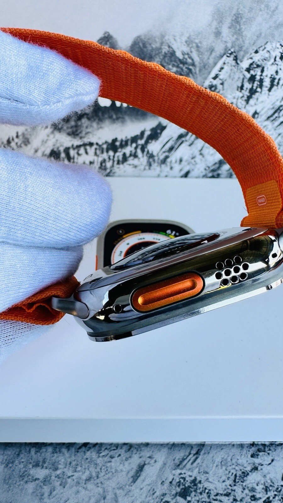 Custom Diamond Polished 49MM Apple Watch ULTRA 2 with Orange Loop Band LTE GPS