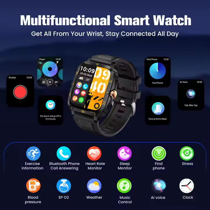 Hot Sale 2025 3 ATM IP68 Outdoor Sport Smart Fitness Tracker Wristwatch