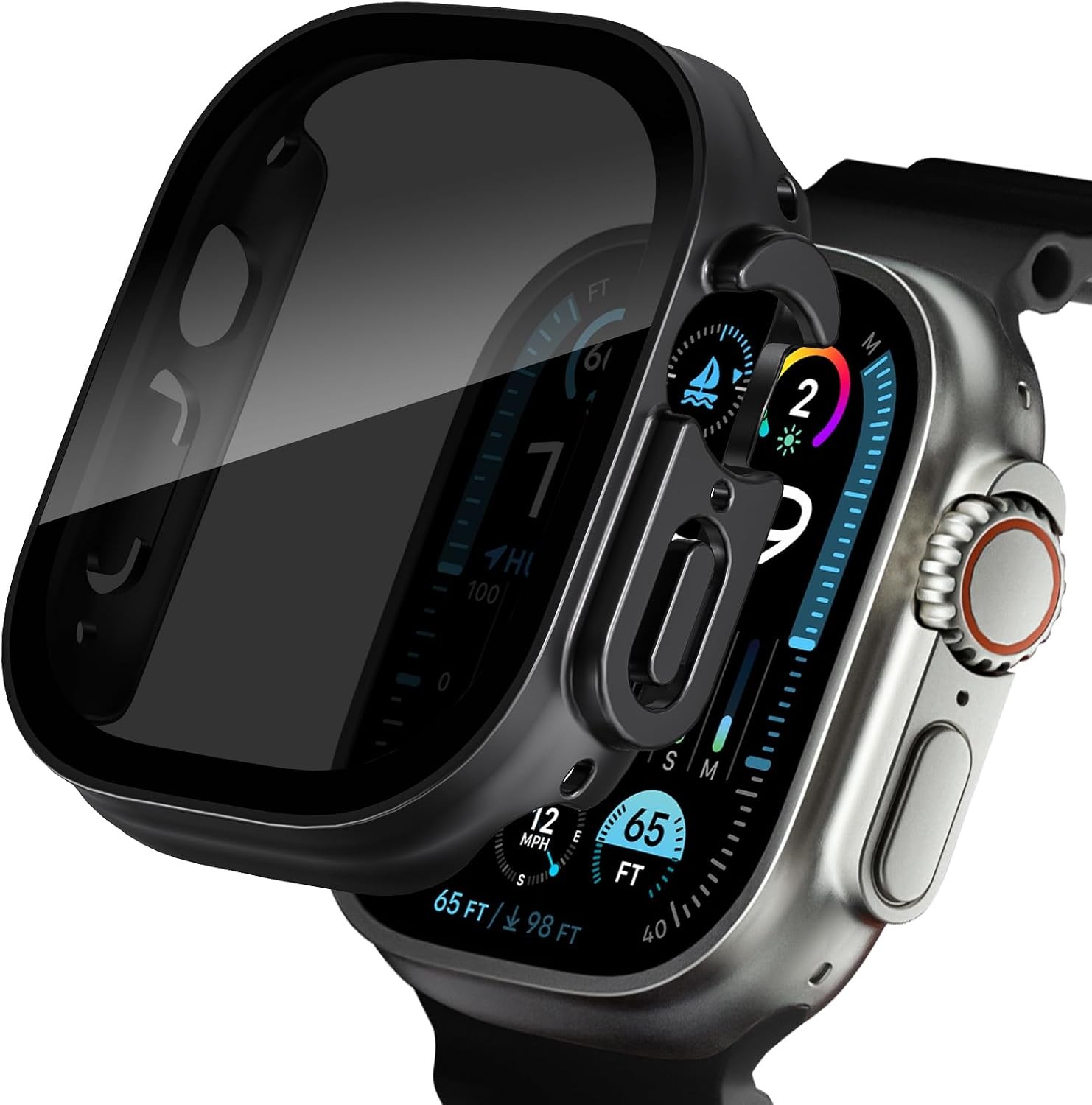 2 Pack Privacy Case for Apple Watch Ultra 1/2 49mm with Tempered Glass Protector
