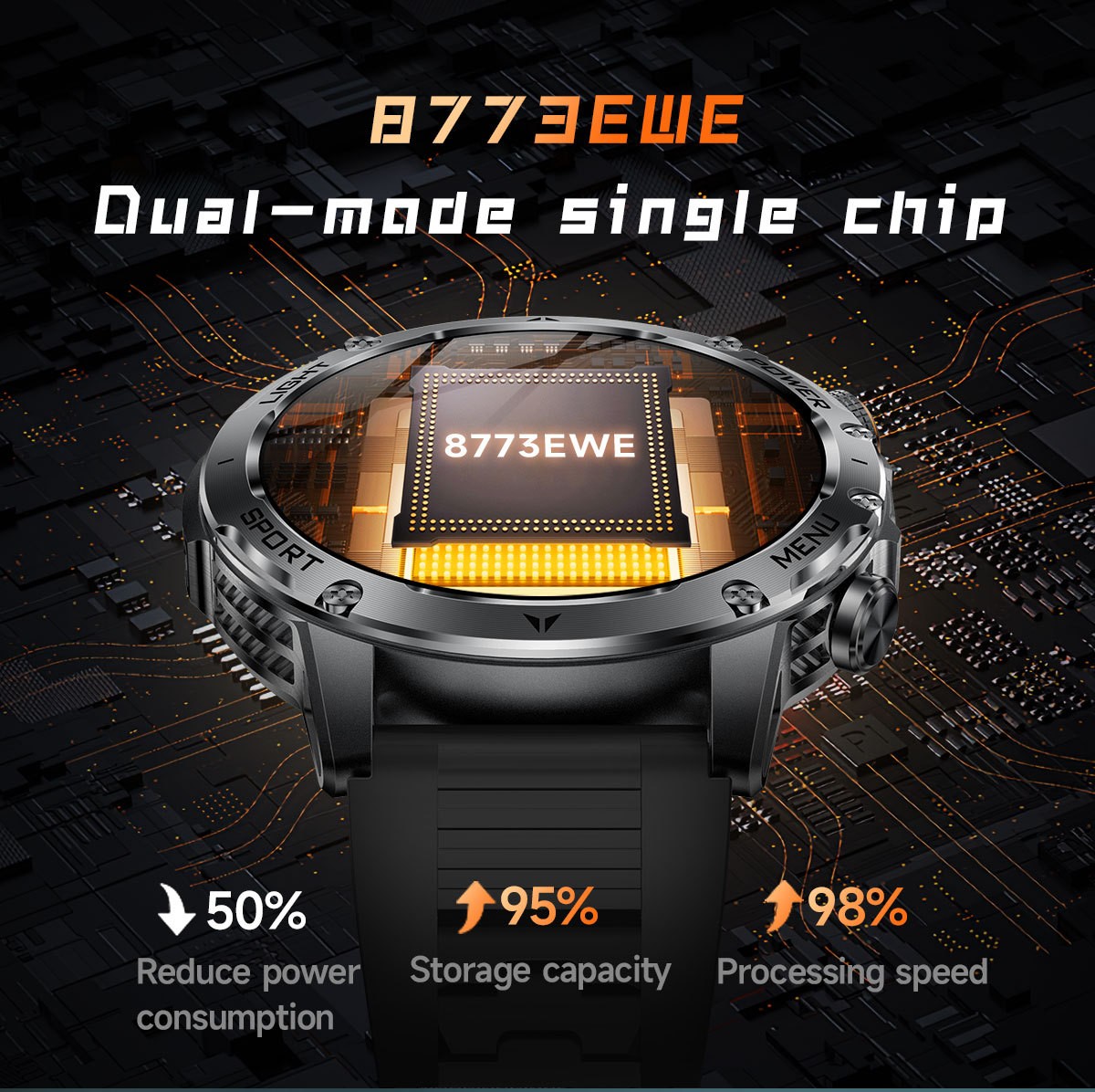 Tactical Smart Watch Men 1000mAh Battery LED Torch Blood Pressure Waterproof