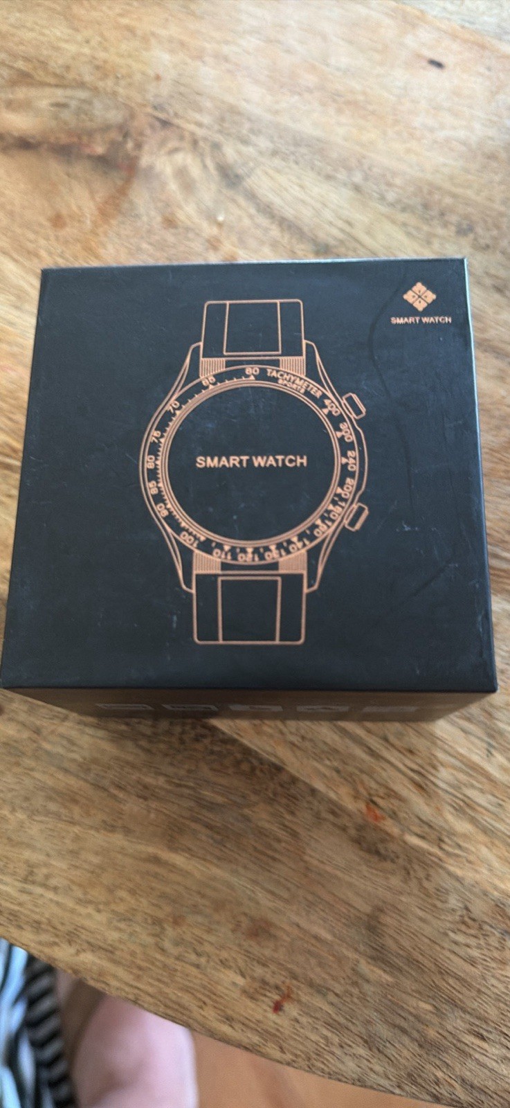 New smart watch with a black metal link band and circular face.