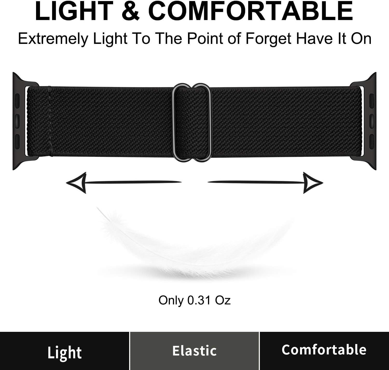 XL Braided Elastic Strap for Apple Watch 42mm 41mm 40mm – Adjustable Nylon Band