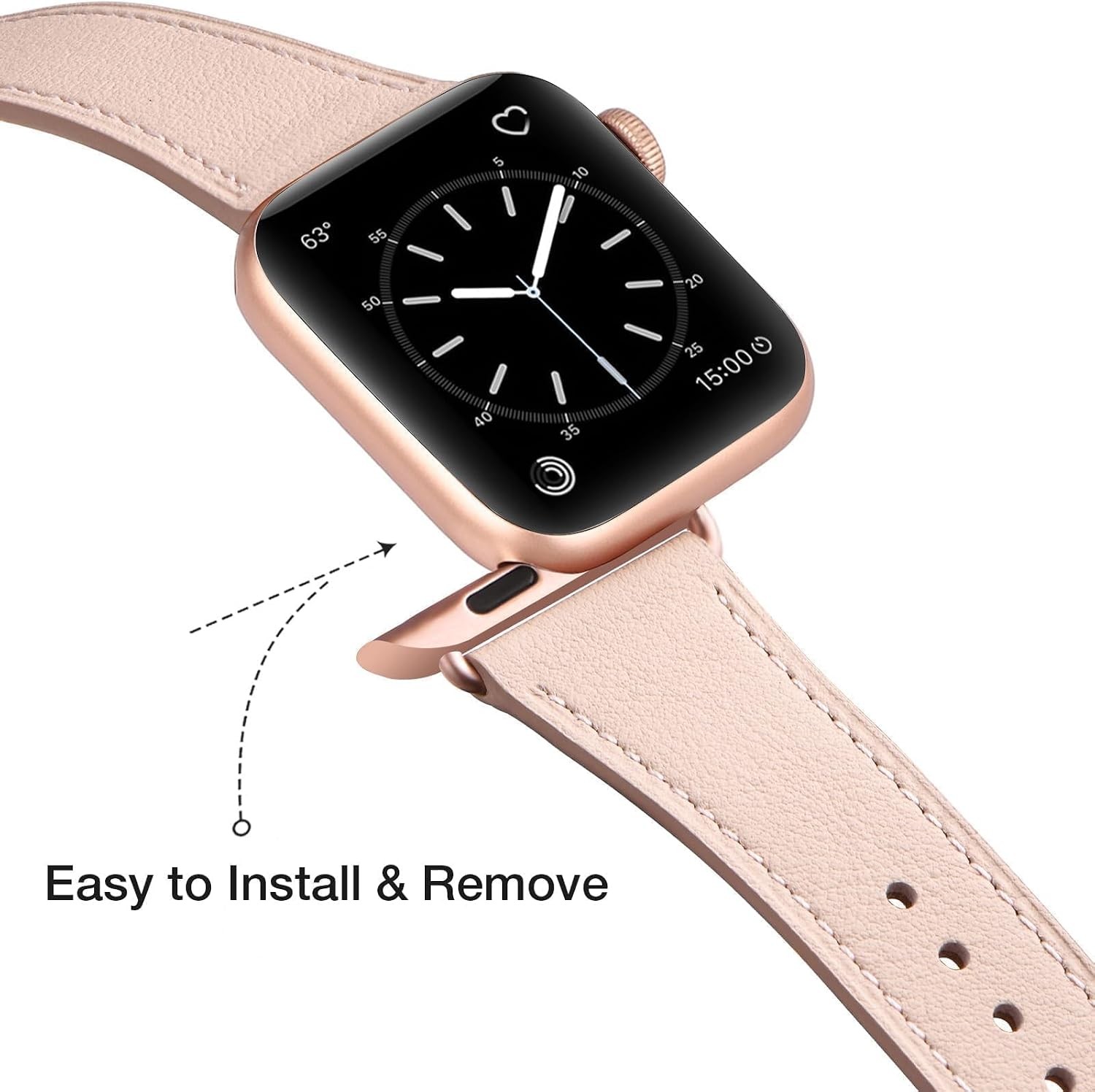 Leather Strap Compatible with Apple Watch Series 7 44mm Pink Sand/Rose Gold
