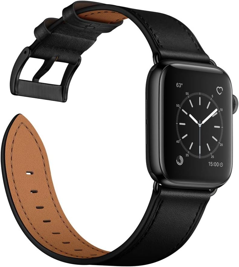 Genuine Black Leather Strap for Apple Watch 49mm/44mm Ultra – Compatible Band