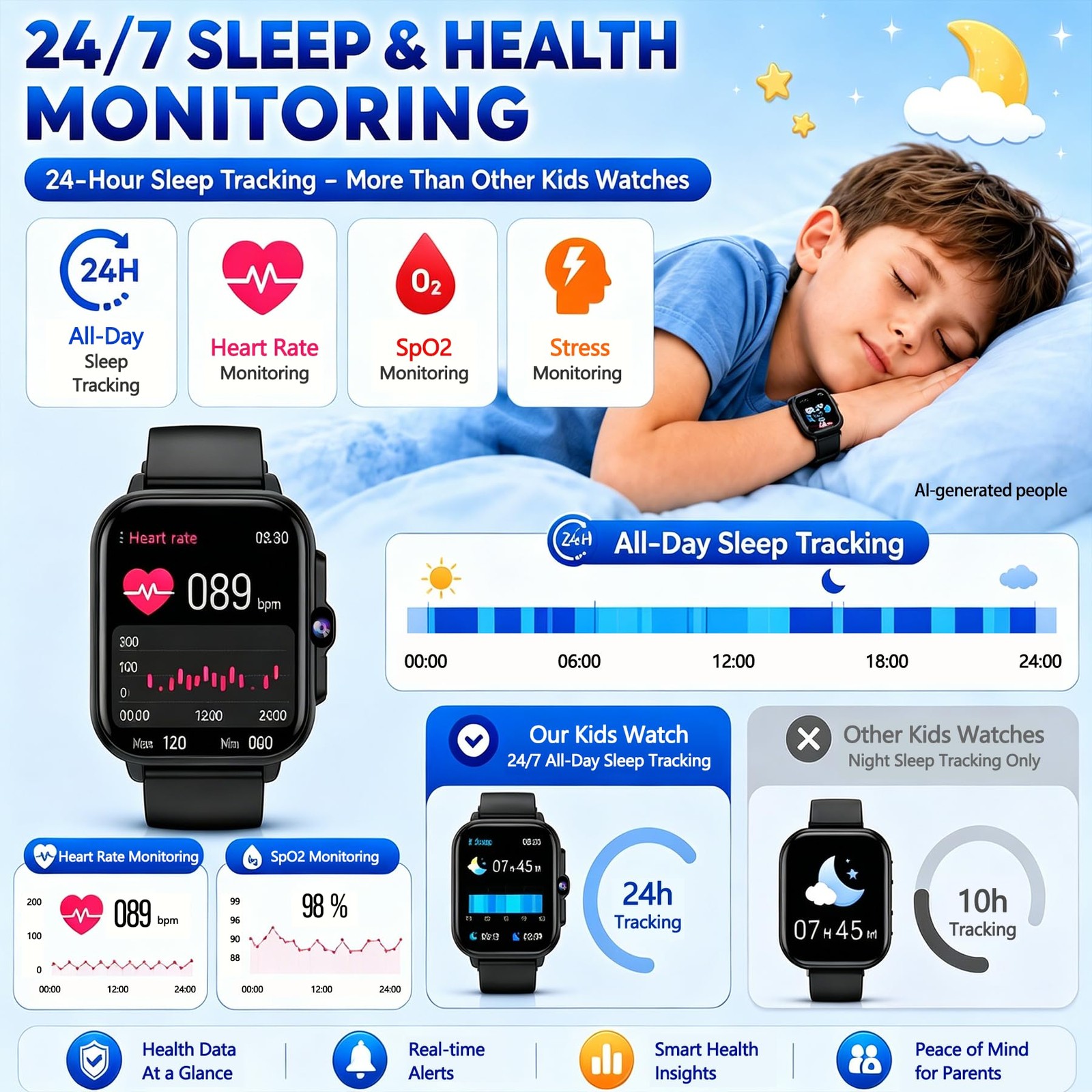Kids Smart Watch Gifts for Boys Girls, 1.85″ Fitness Tracker Watch with AI